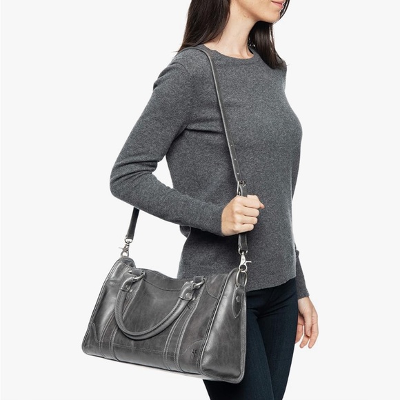 🖤🩶Frye Melissa Zip Satchel Leather Handbag Shoulder/Crossbody Carbon $388 - Picture 2 of 16